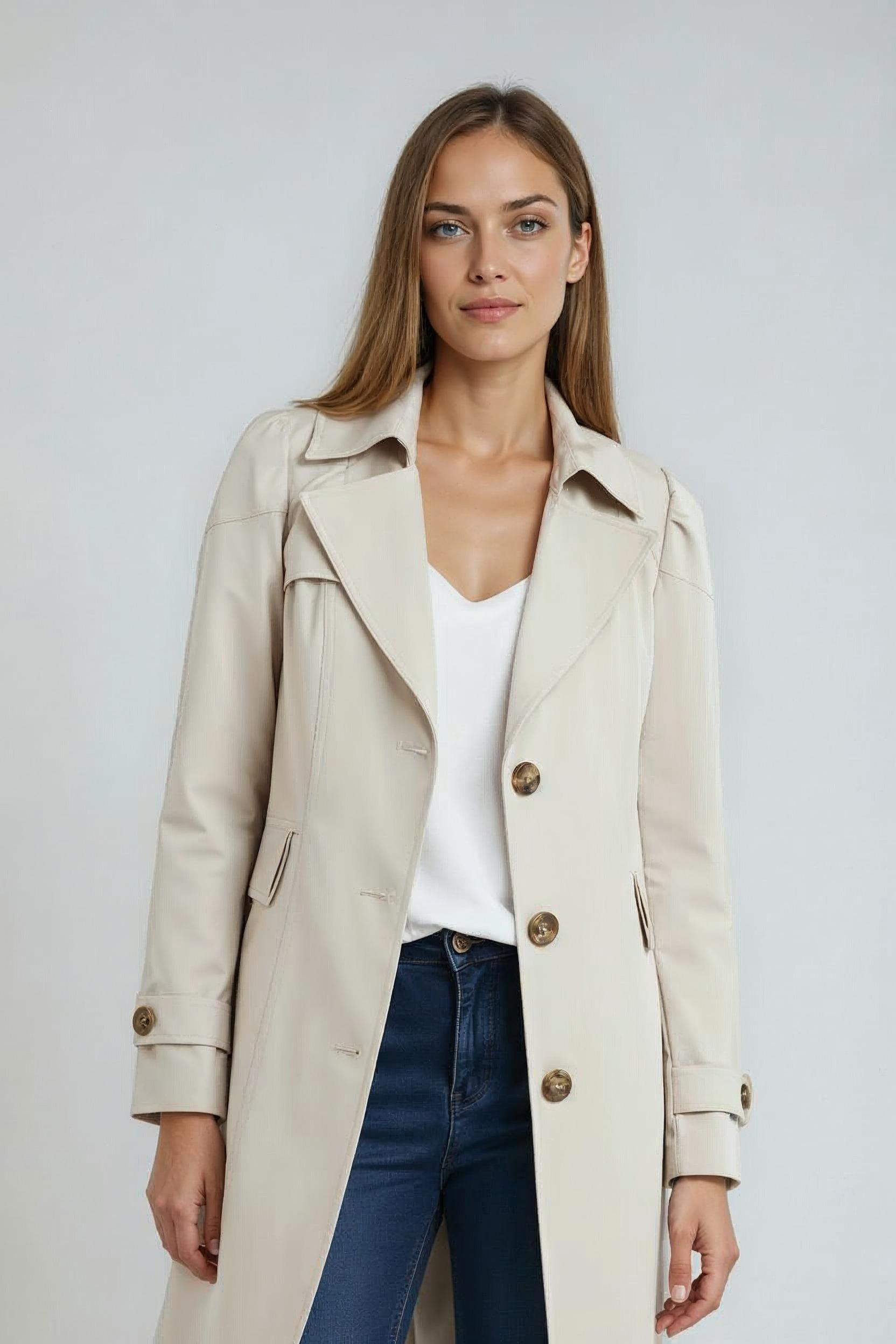 Trenchcoat Dames | Lang Model met Knopen - Beige