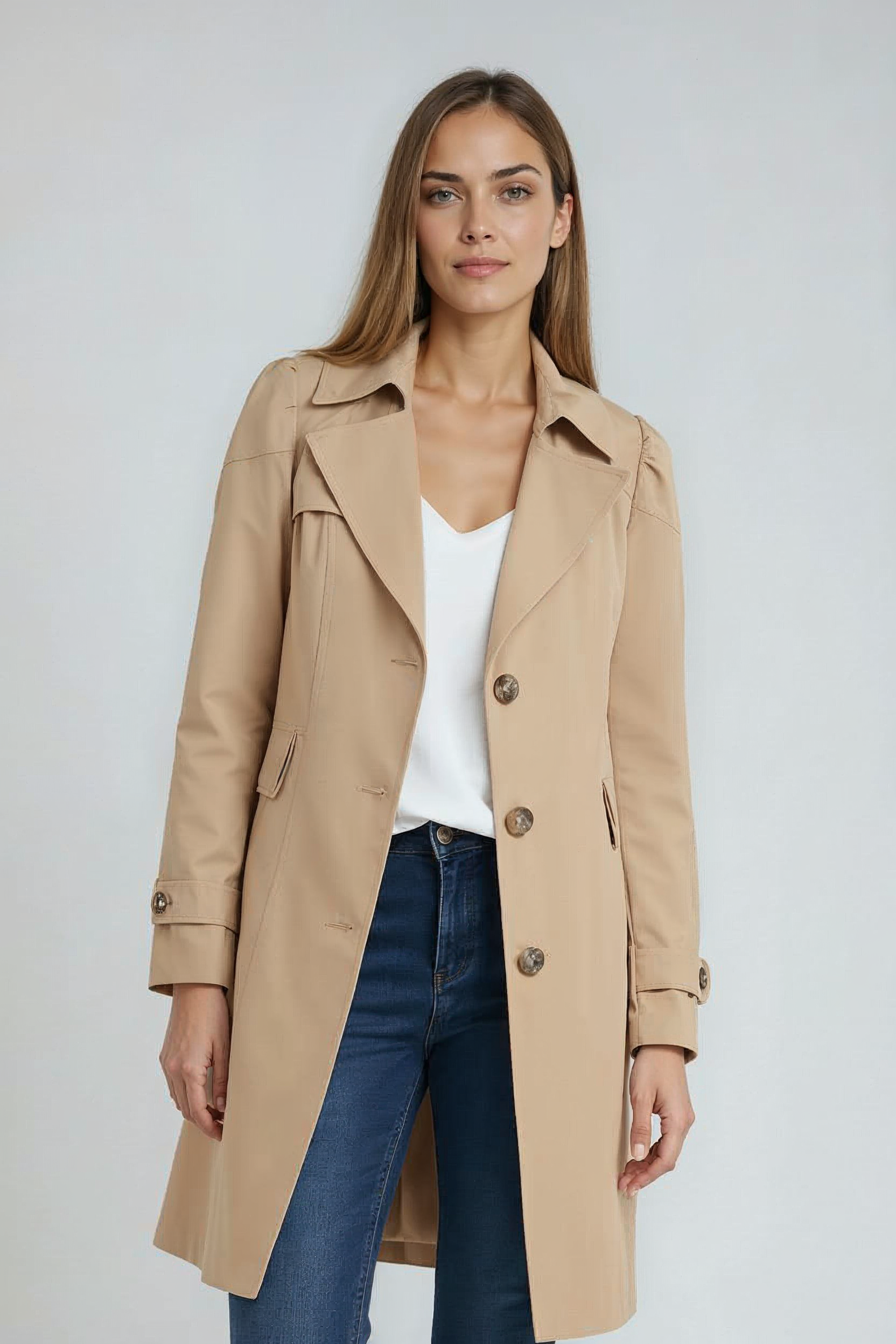 Trenchcoat Dames | Lang Model met Knopen - Khaki