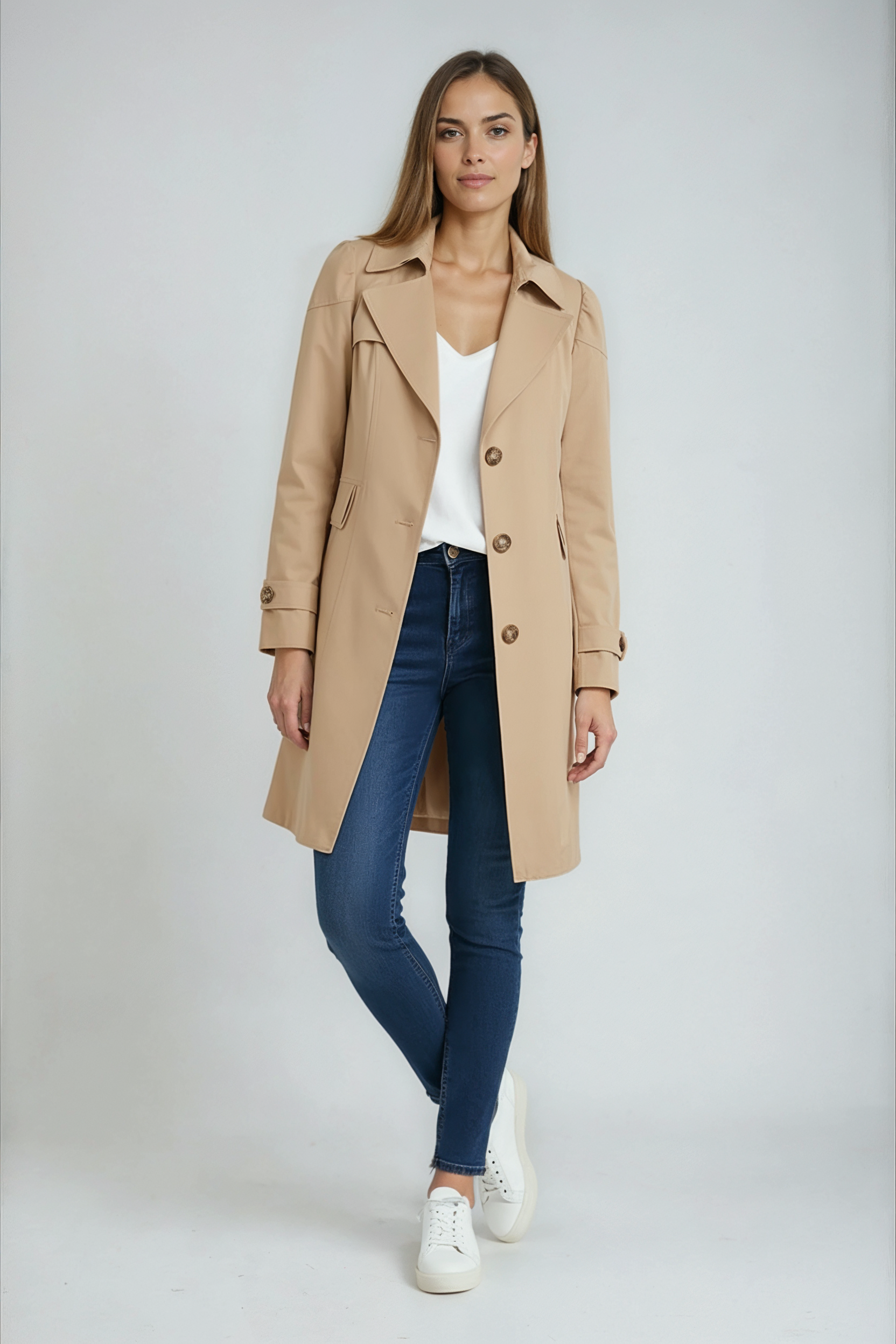 Trenchcoat Dames | Lang Model met Knopen - Khaki 2.0