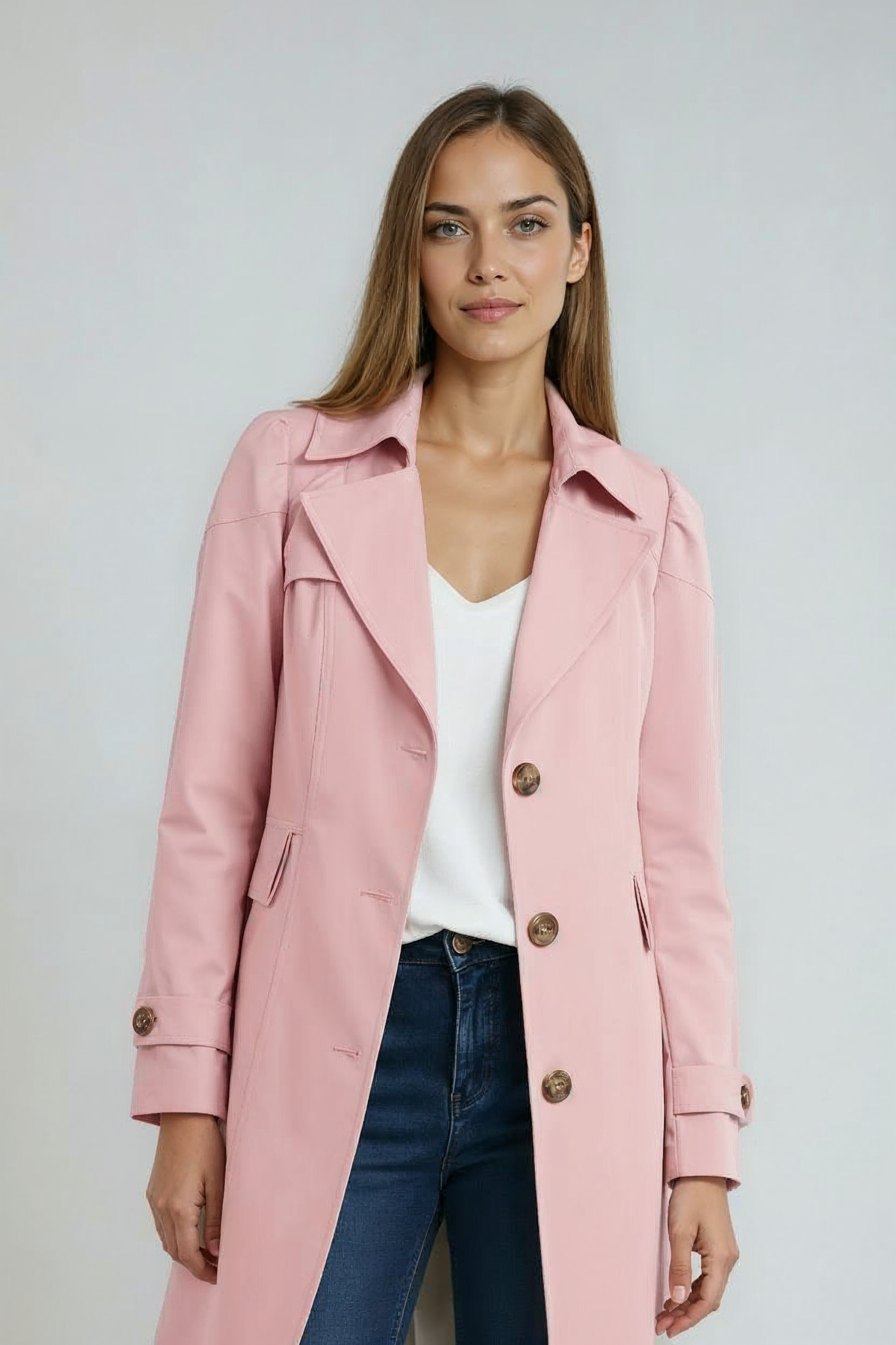 Trenchcoat Dames | Lang Model met Knopen - Roze