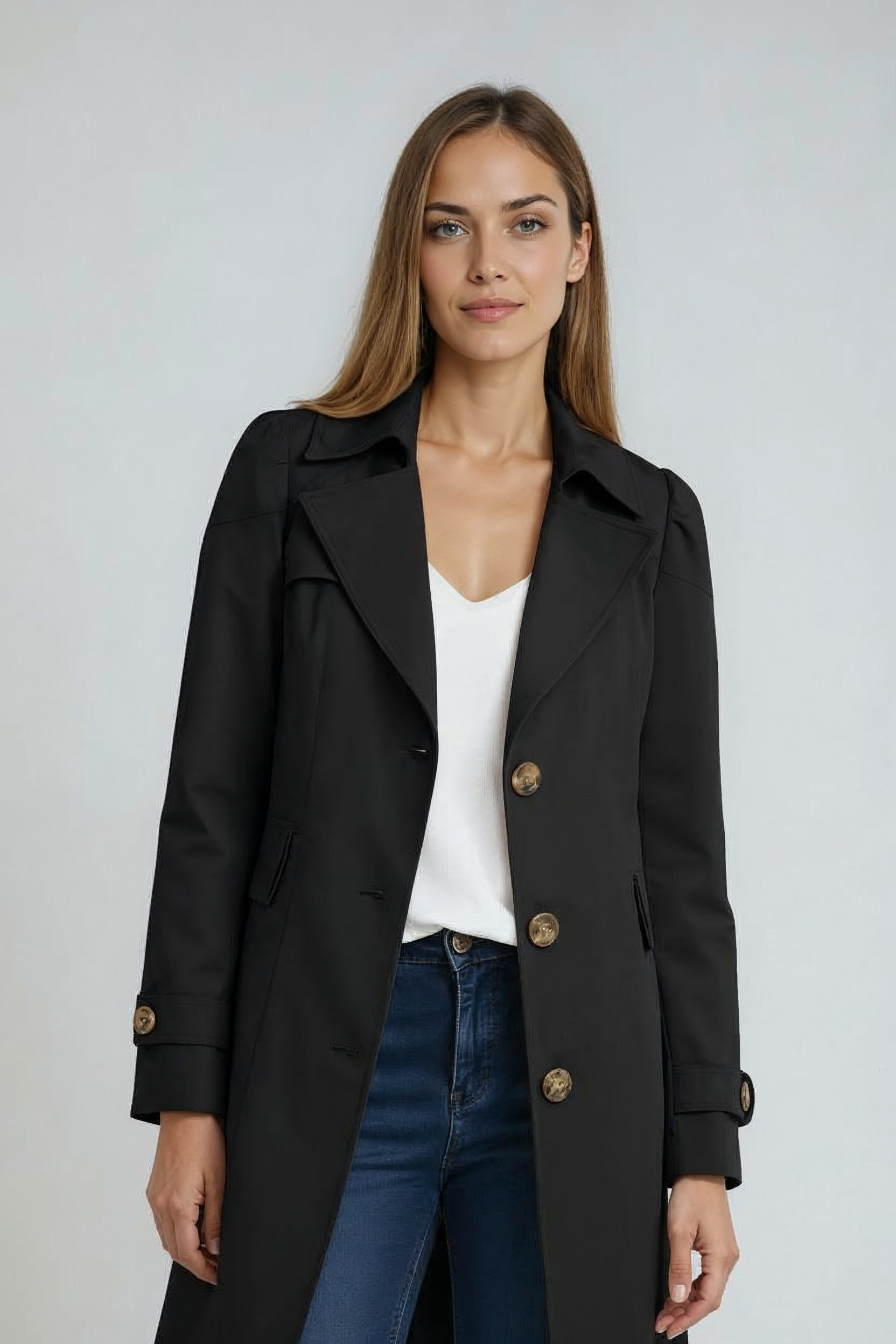 Trenchcoat Dames | Lang Model met Knopen - Zwart