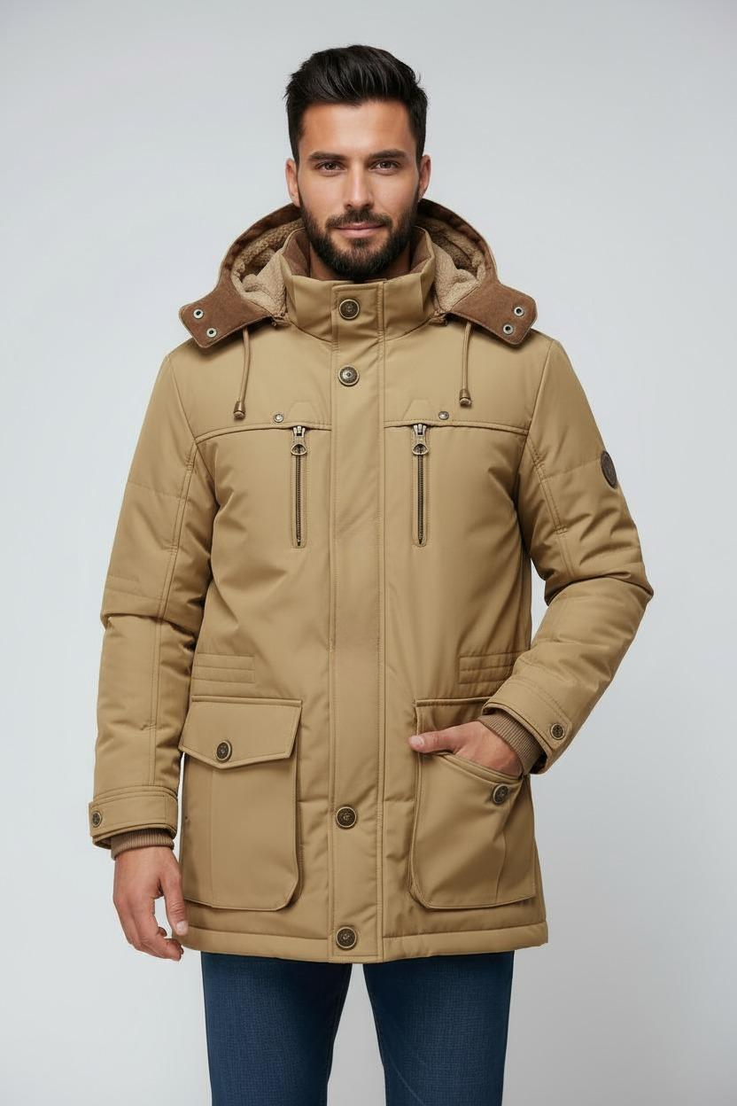 Winterjas Heren | Parka met Afneembare Capuchon - Khaki